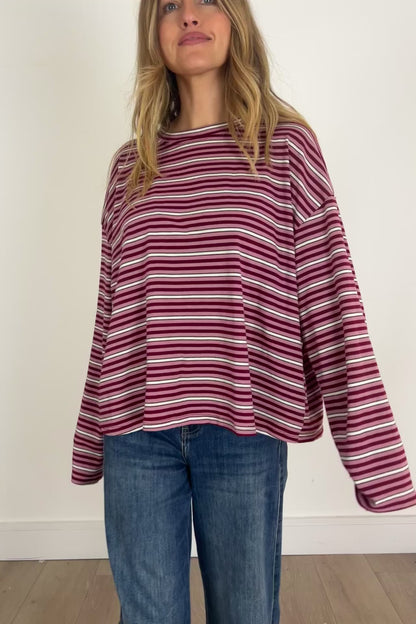 Burgundy Stripe Long-sleeve Tee
