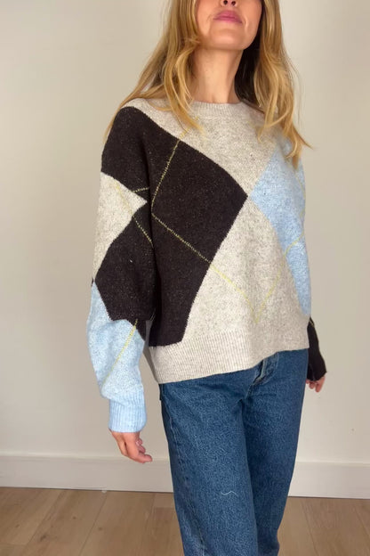 Soft Argyle Knit Jumper in Pale Blue