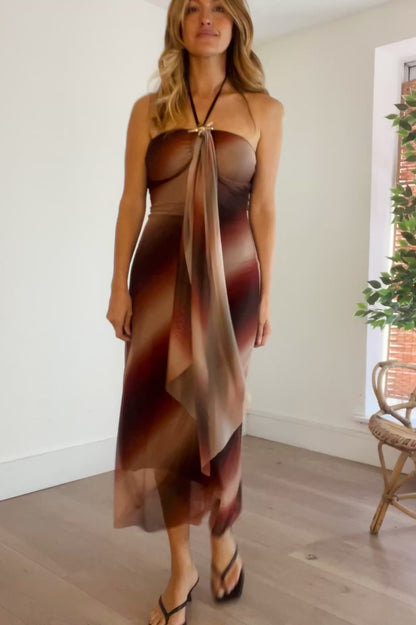 Abstract Print Halterneck Midi Dress