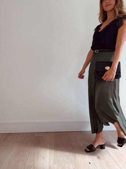 Satin Skirt in Dark Khaki