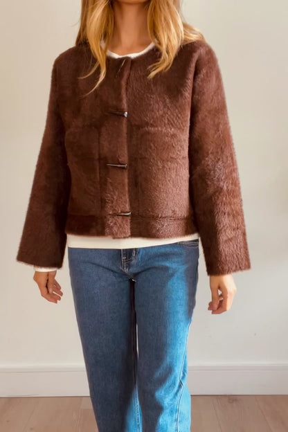 Brown Fluffy Toggle Cardigan