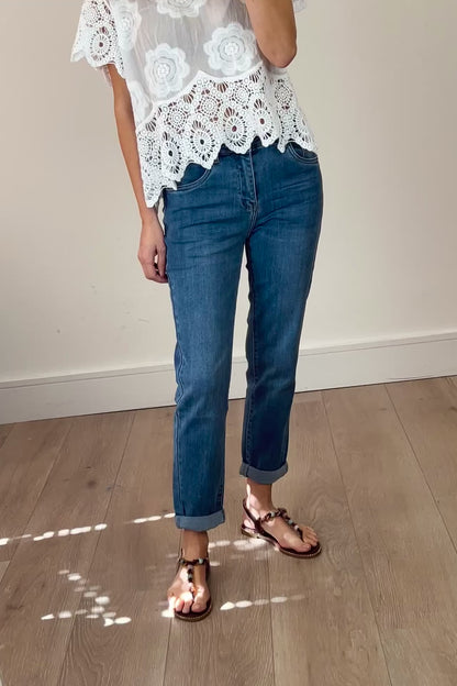 Washed Denim Boyfriend Jeans