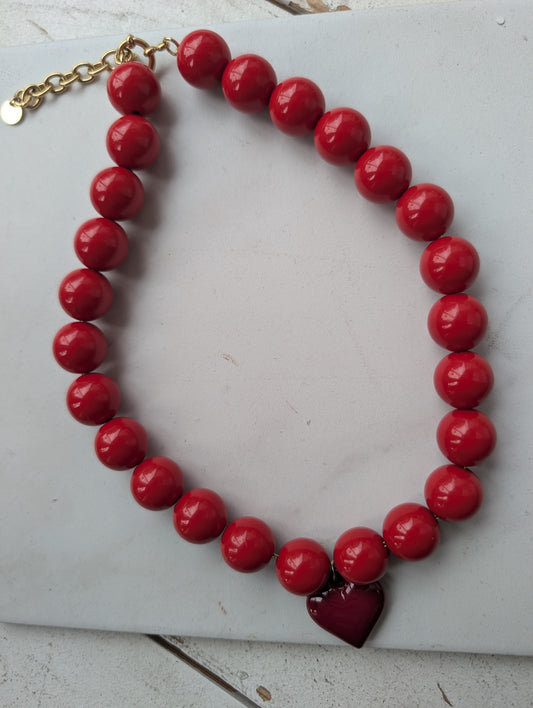 Red Bead love Heart Necklace