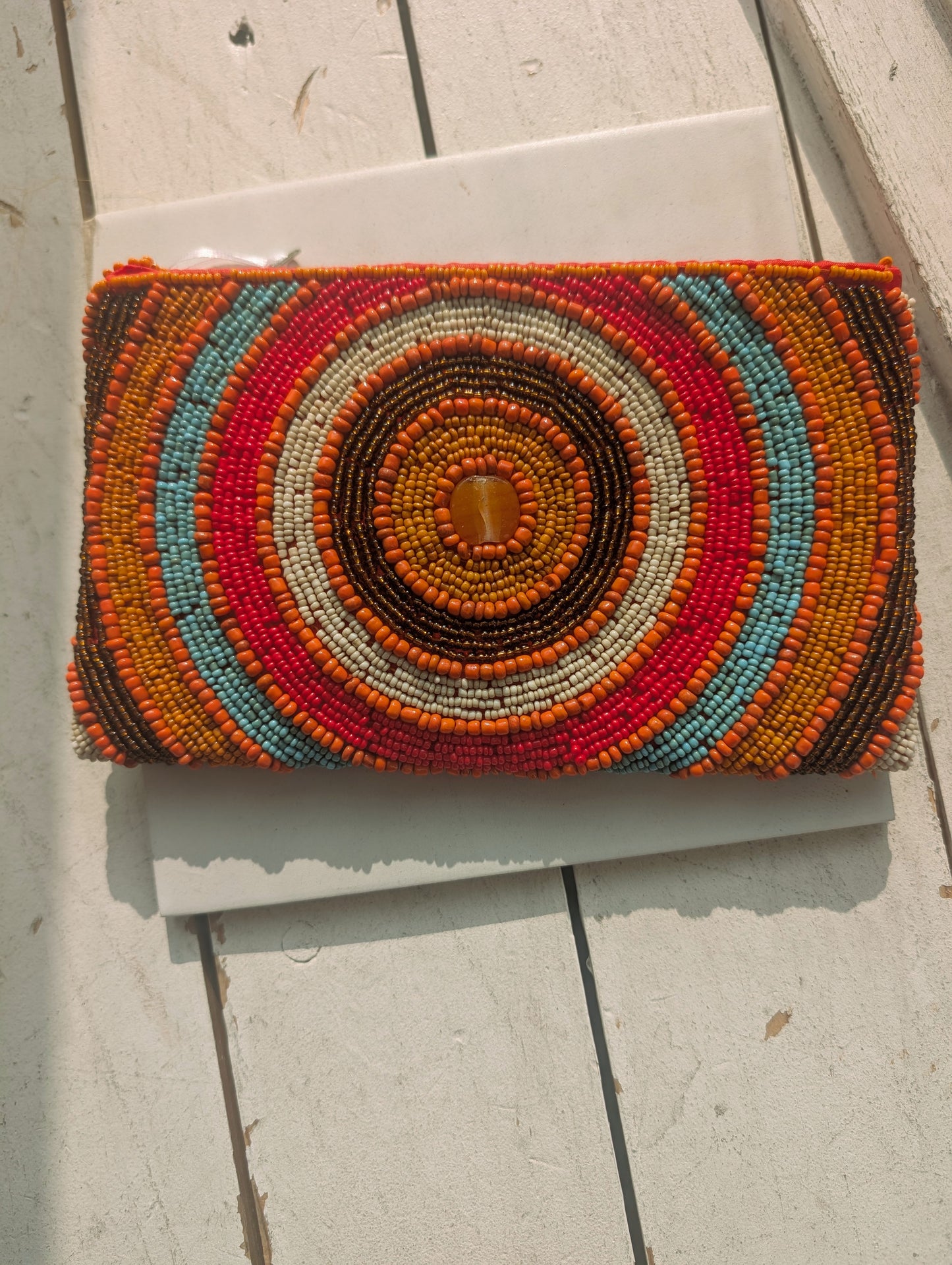 Suzie Blue Beaded Multi colour Orange mix Clutch